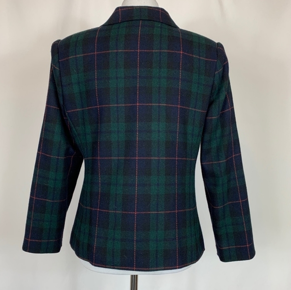 Vintage Blue Green Check Plaid Wool Blazer 12 #D30 - Picture 5 of 5